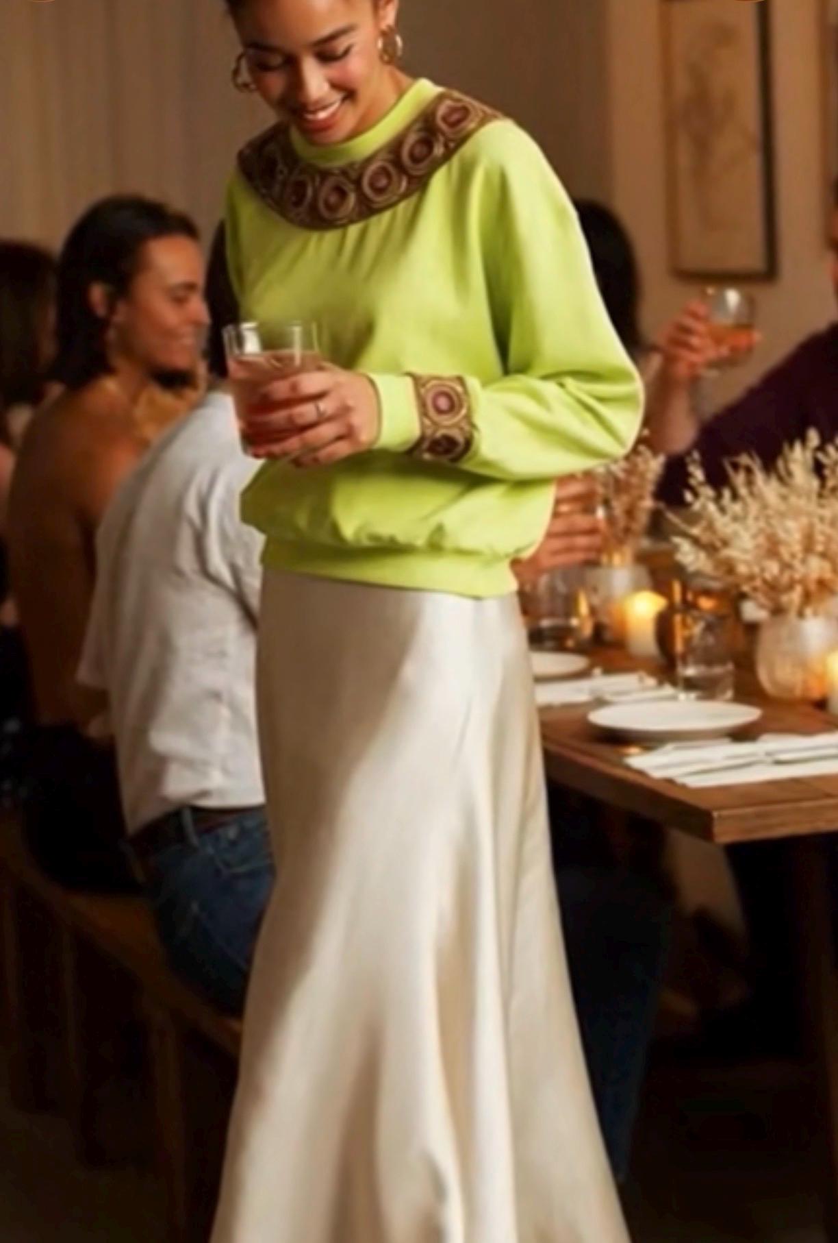 Hand-Embroidered Zardosi Neon Green Sweatshirt – Statement Ethnic Fusion Top